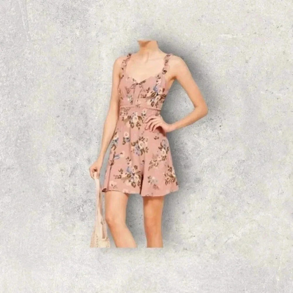 Reformation Irene Elyse Floral Smocked Mini Dress 12 Pink V-neck Ruffle B883 - Picture 2 of 9